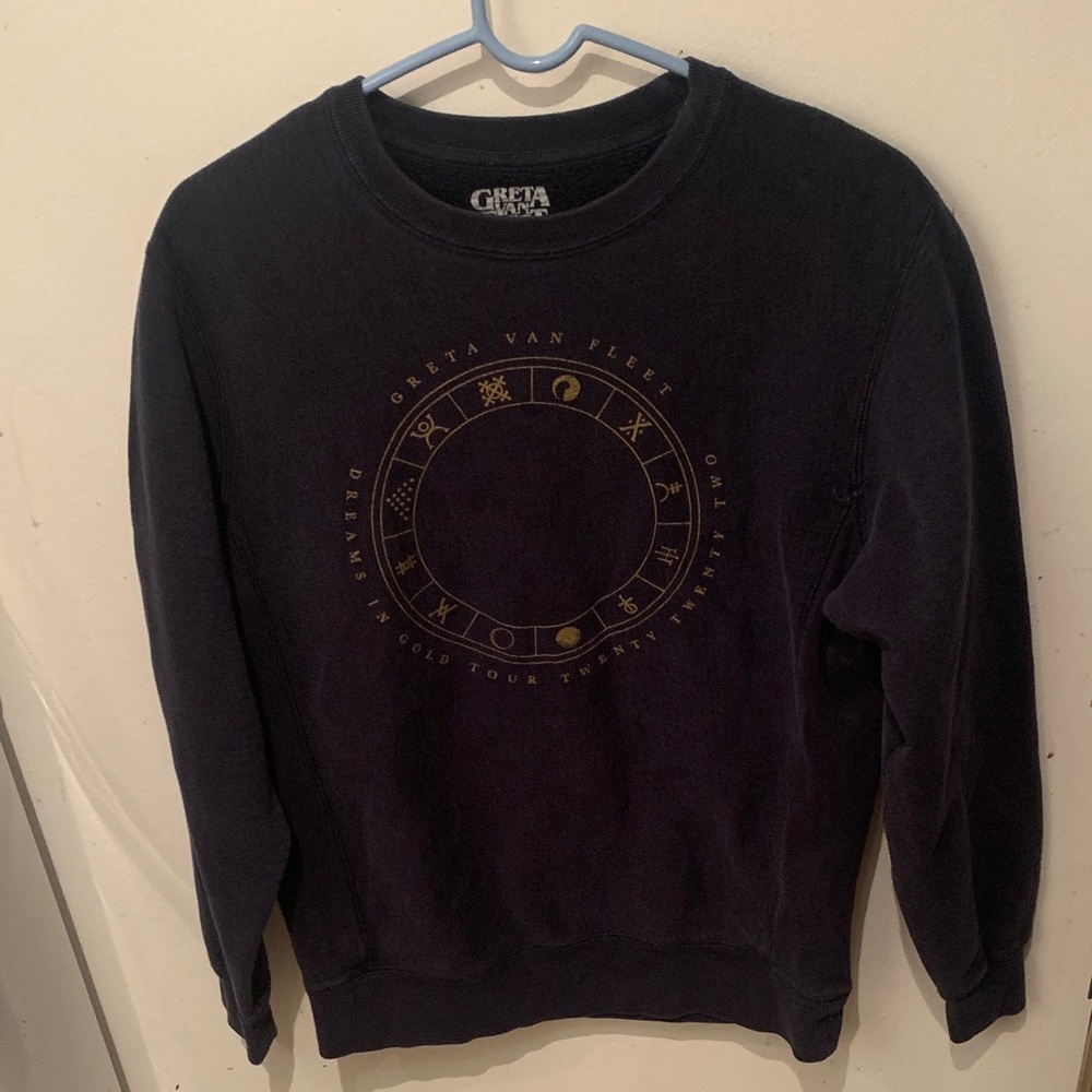 Rare Greta Van Fleet Dreams in Gold 2022 Tour Black 50/50 Crewneck Sweater SZ S